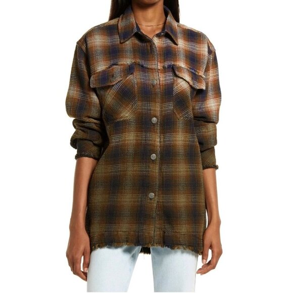 We The Free People Anneli Plaid Shirt Jacket Womens Small Button Down Ombre - Picture 1 of 8